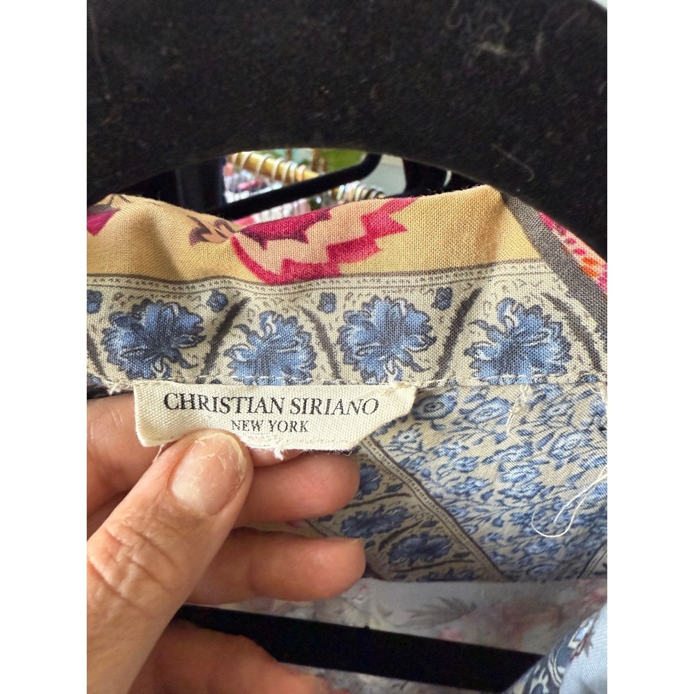 Christian Siriano Patchwork Floral Boho Blouse Women's Button Front Romantic Top - Picture 7 of 8